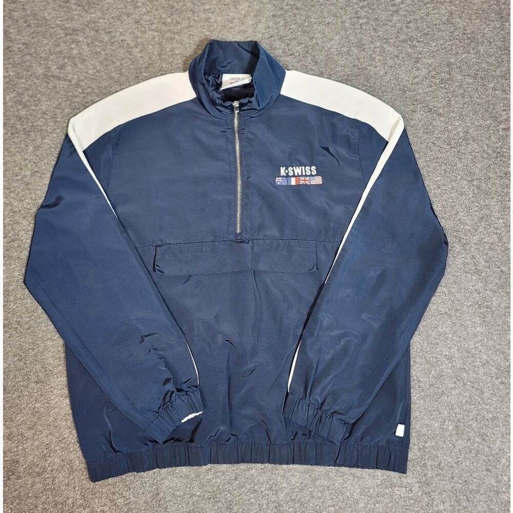 K-Swiss Forever 21 Men’s Track Pullover Jacket Navy White XL Logo Flags Retro.